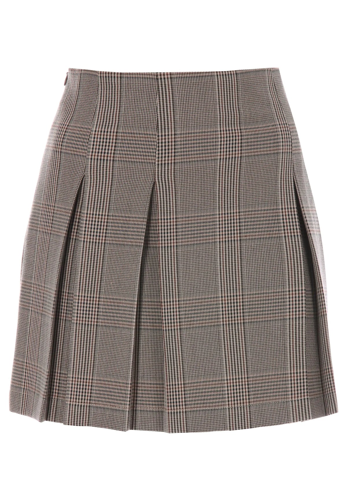 Womens Brown Check Mini Pleat Skirt