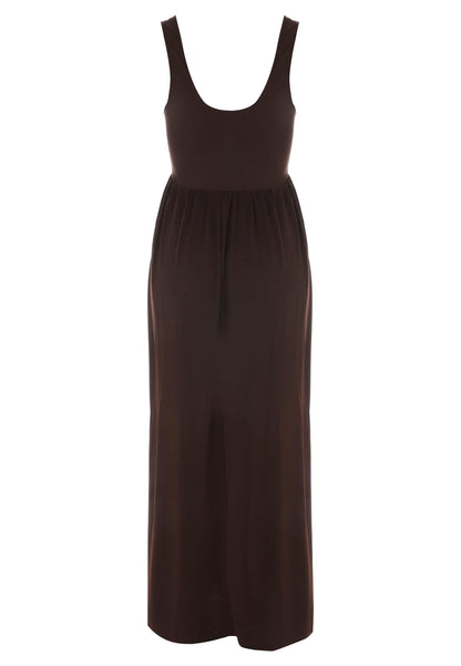 Womens Chocolate Brown Scoop Neck 2-in-1 Midi Dress