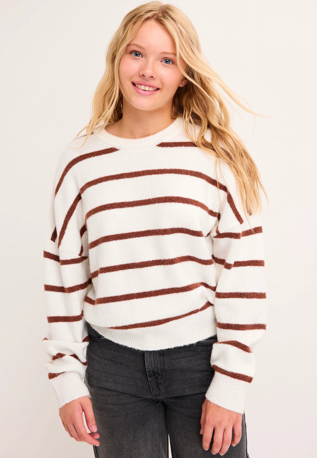 Older Girls Cream Stripe Jumper