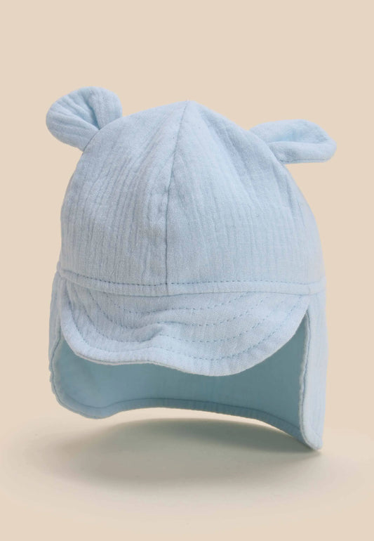 Baby Boys Blue Cheesecloth Legionnaire Ear Detail Hat