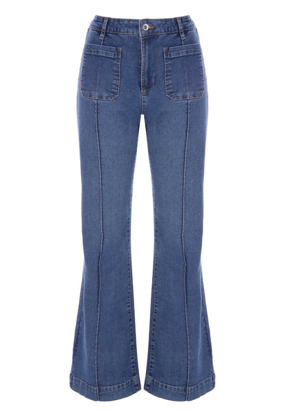 Womens Blue Seam Flare Leg Jeans