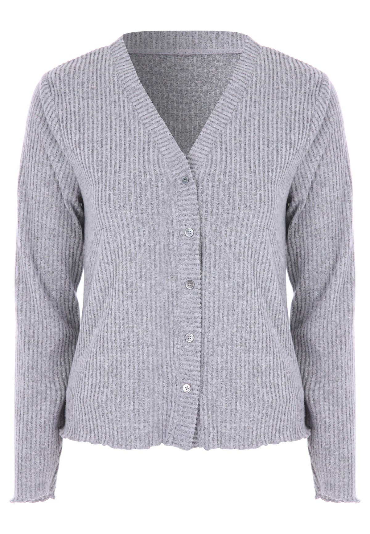 Womens Grey Ribbed Cardigan & Cami Pyjama Top Set