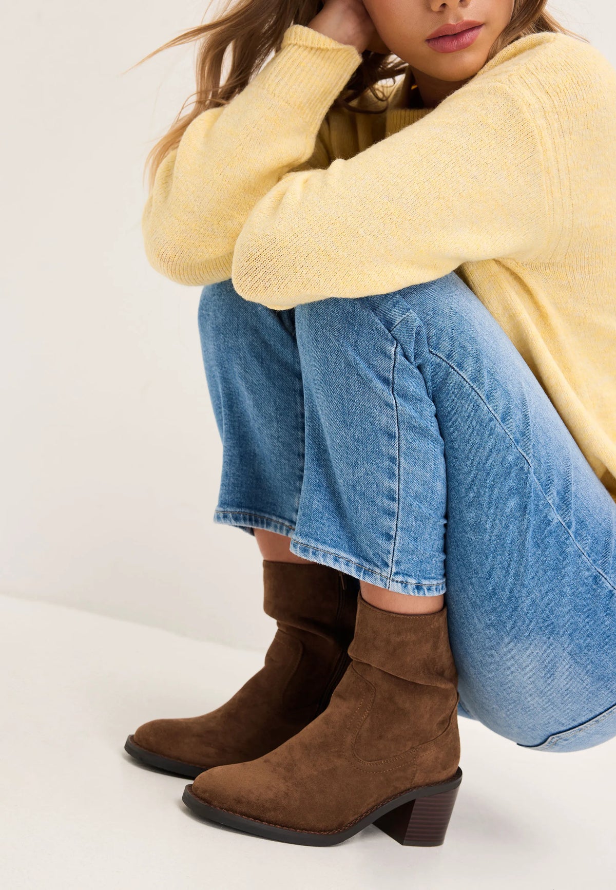Womens Mid Brown Block Heel Ankle Boots