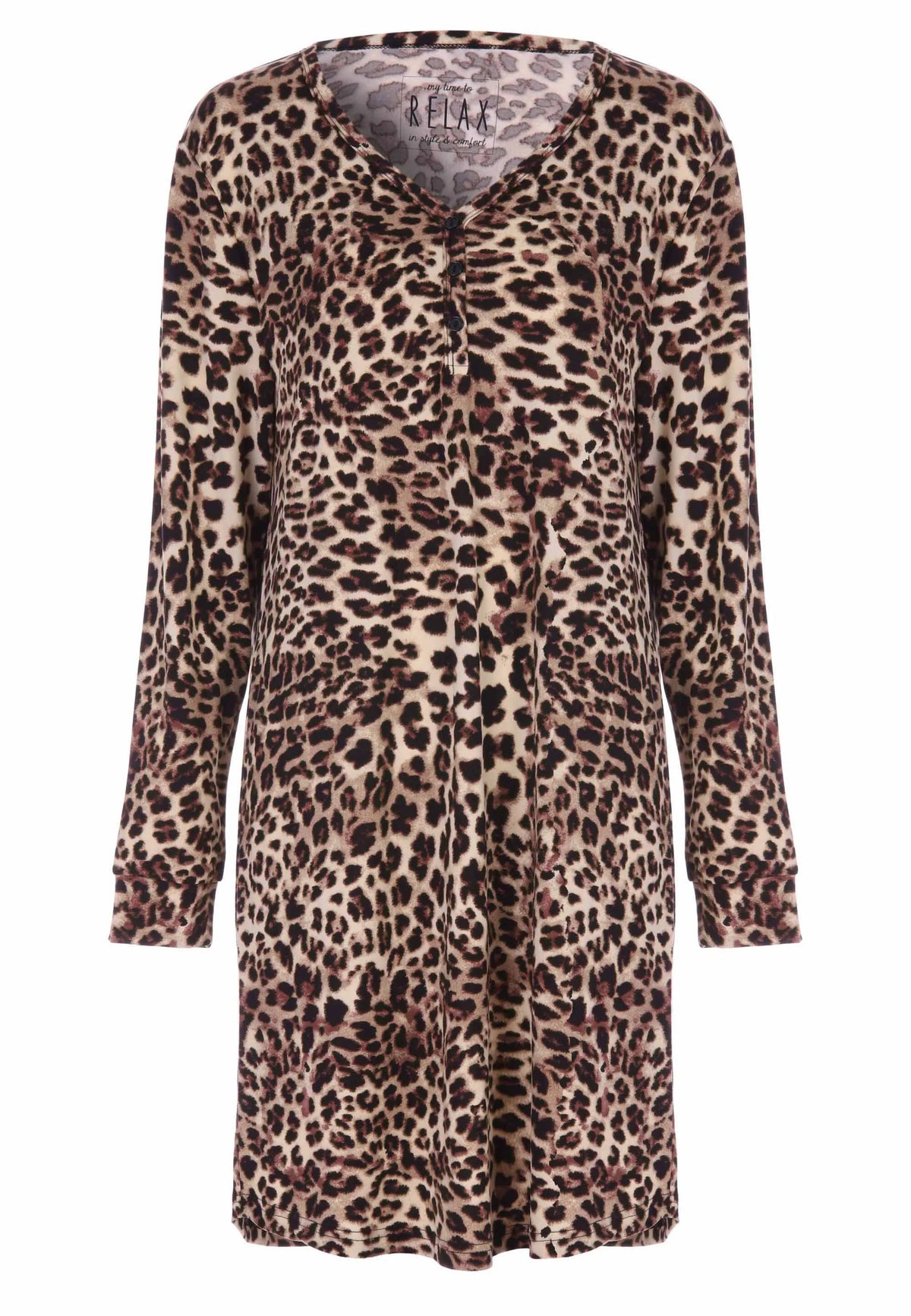 Womens Natural Leopard Print Soft Touch Nightdress