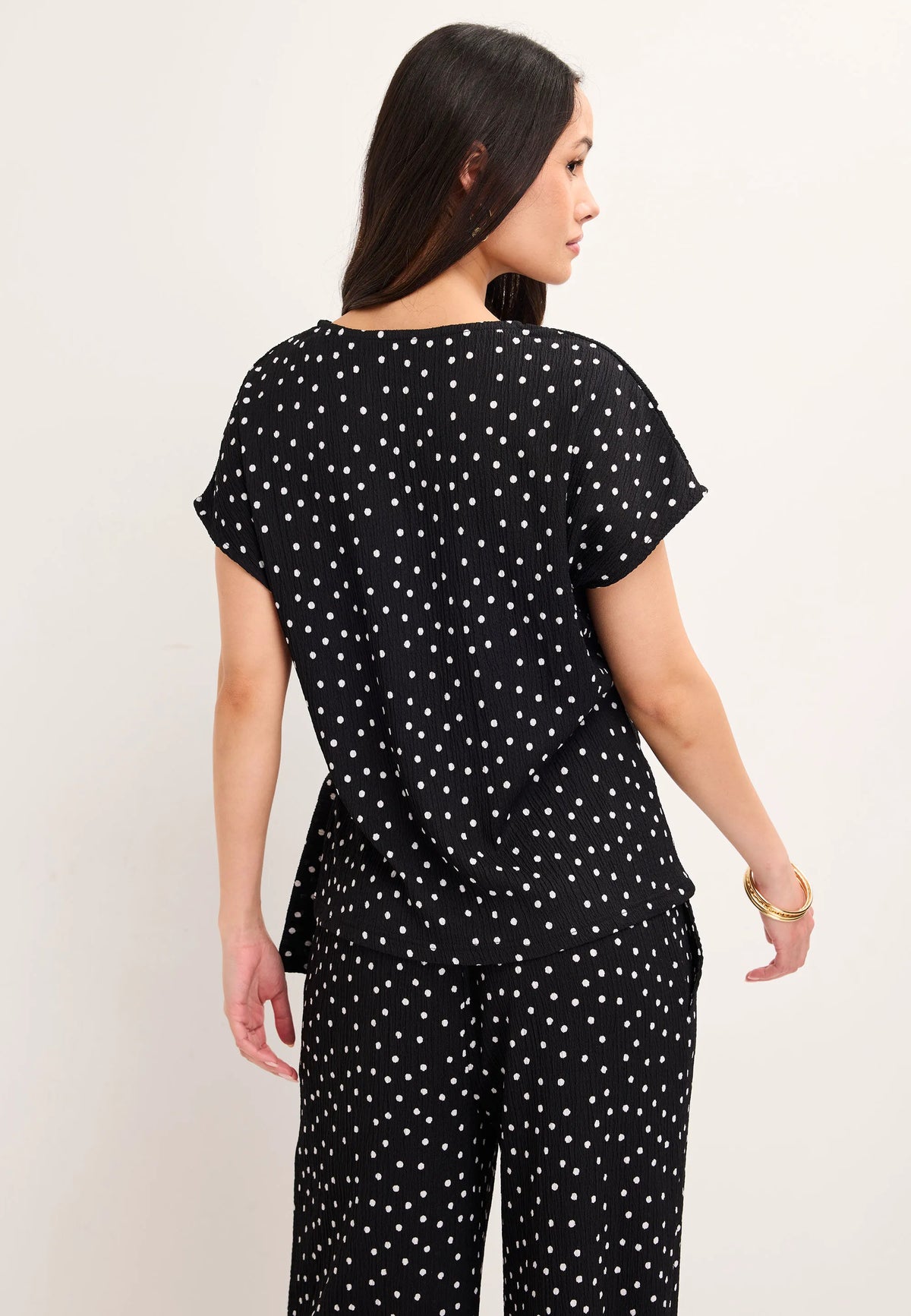 Womens Black Polka Dot Side Tie Top