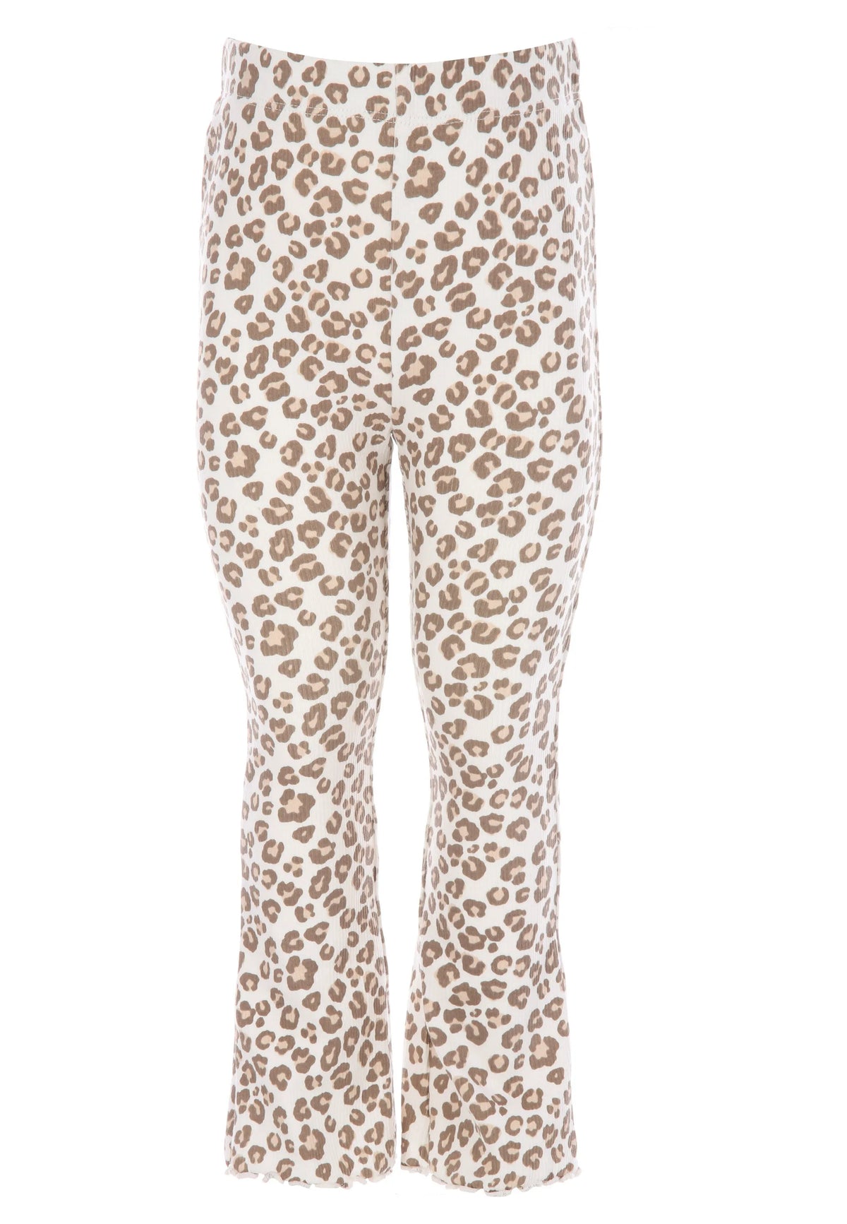 Younger Girls Cream Leopard Print Bootcut Leggings