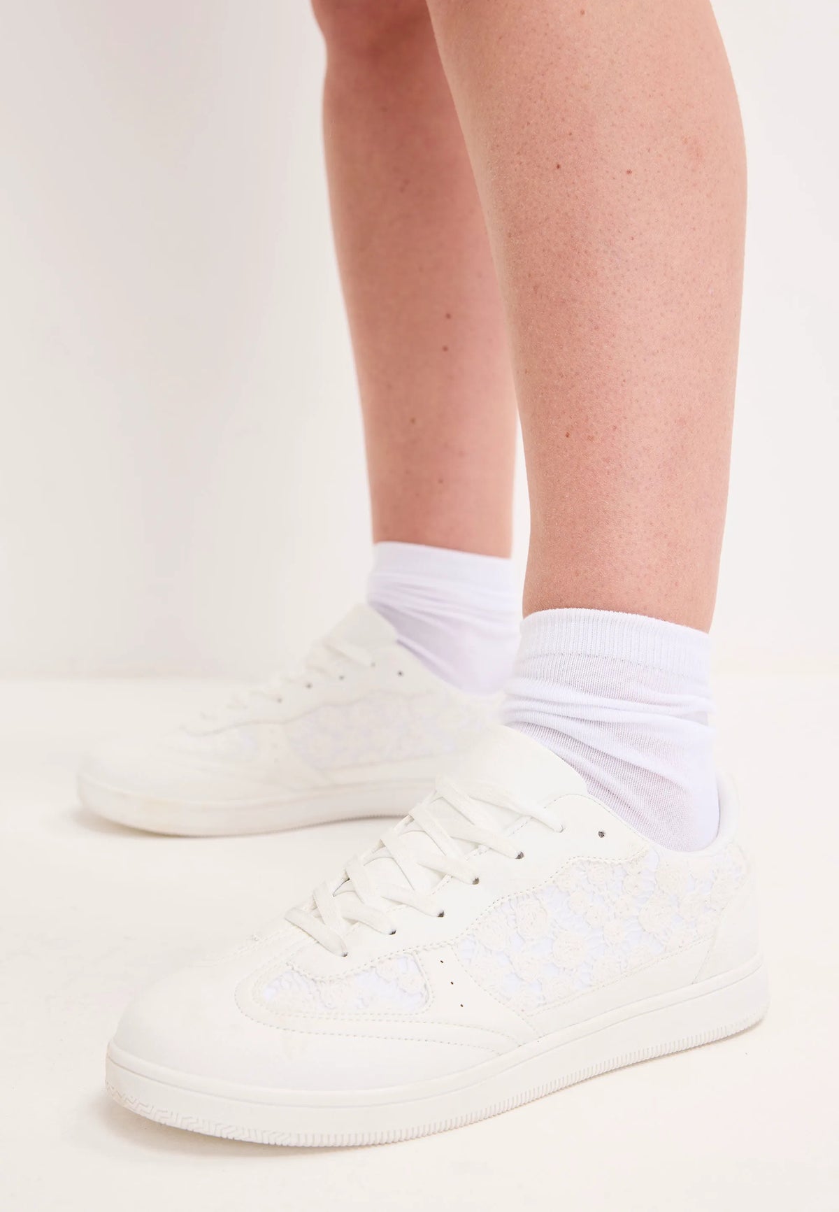 Womens White Retro Lace Trainers