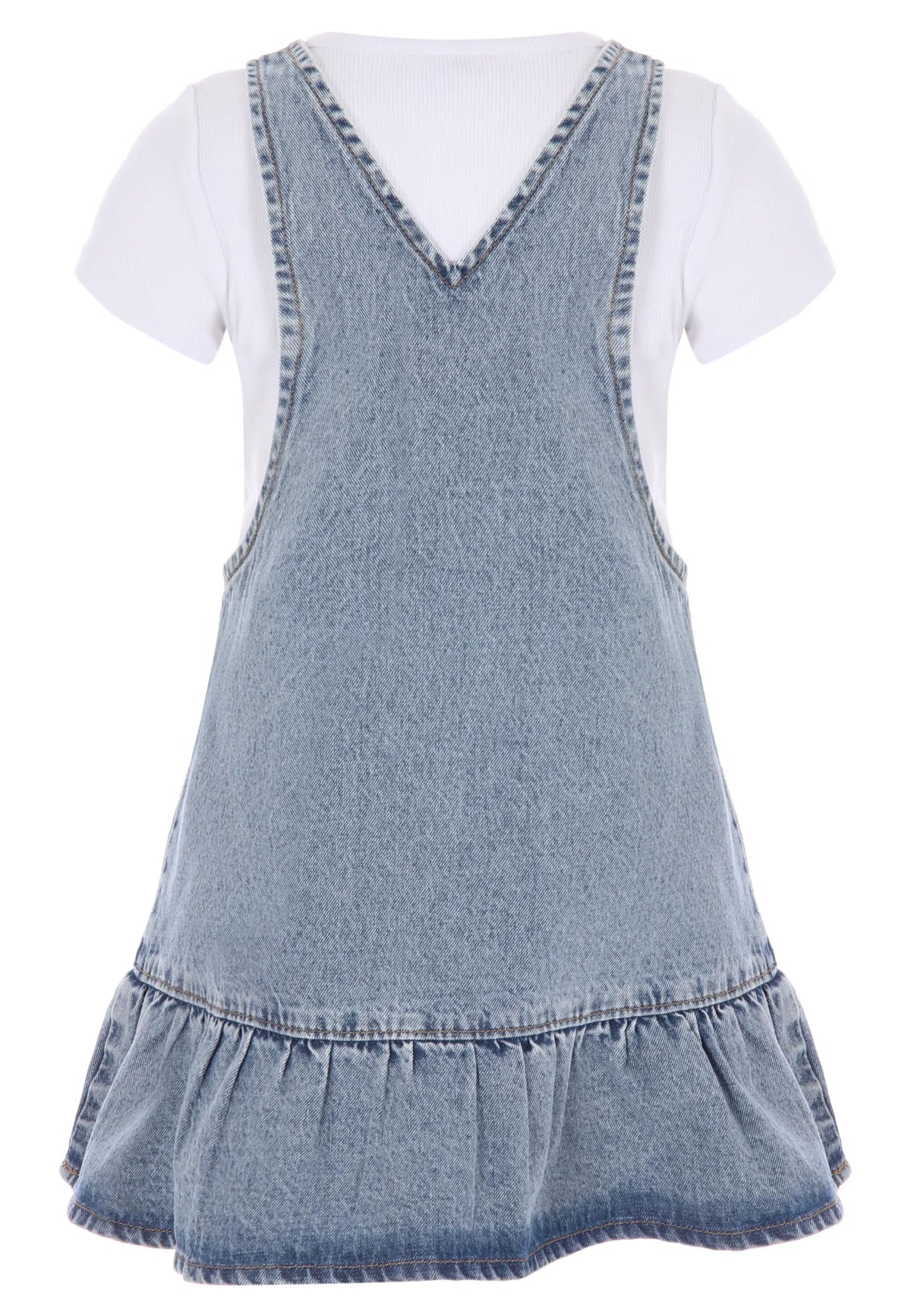 Younger Girls Blue Denim Bow Dress & T-Shirt Set