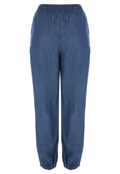 Womens Blue Denim Look Balloon Trousers