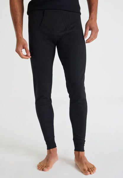 Mens Black Plain Thermal Long John Bottoms