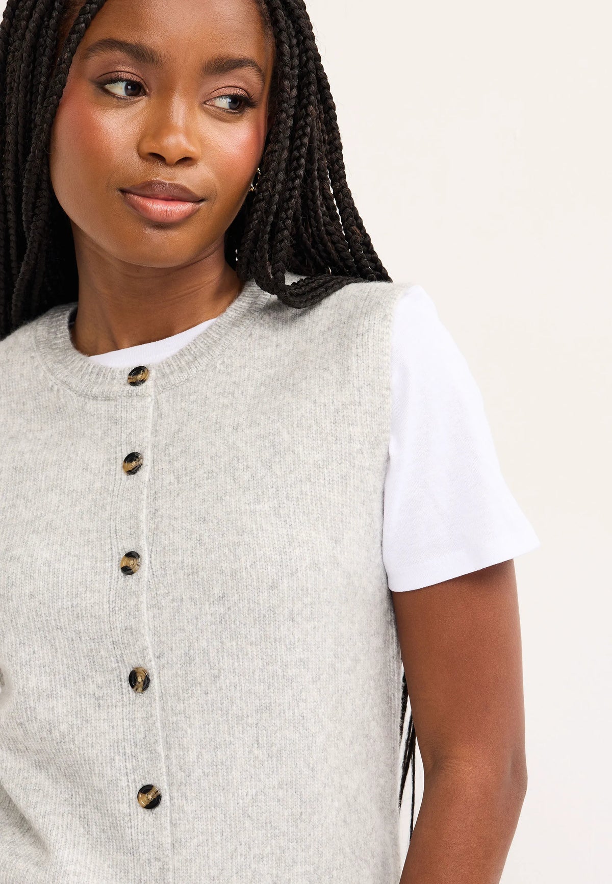 Womens Grey Knit Waistcoat Cardigan