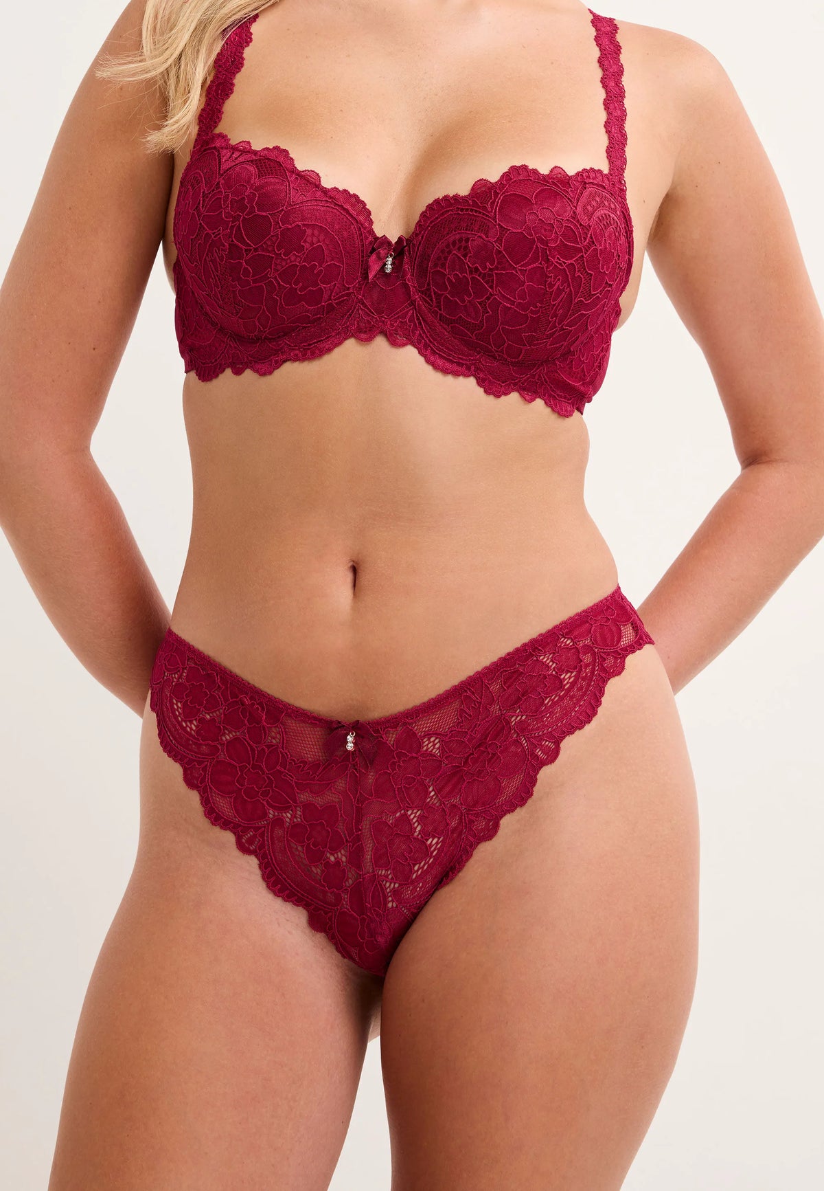 Womens Burgundy Millie Lace Brazilian Briefs