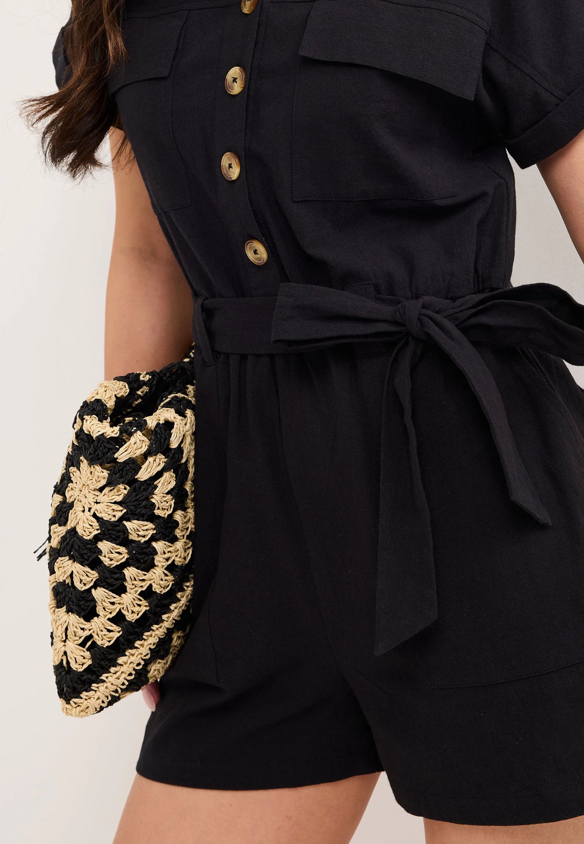 Womens Black Utility Cotton Playsuit