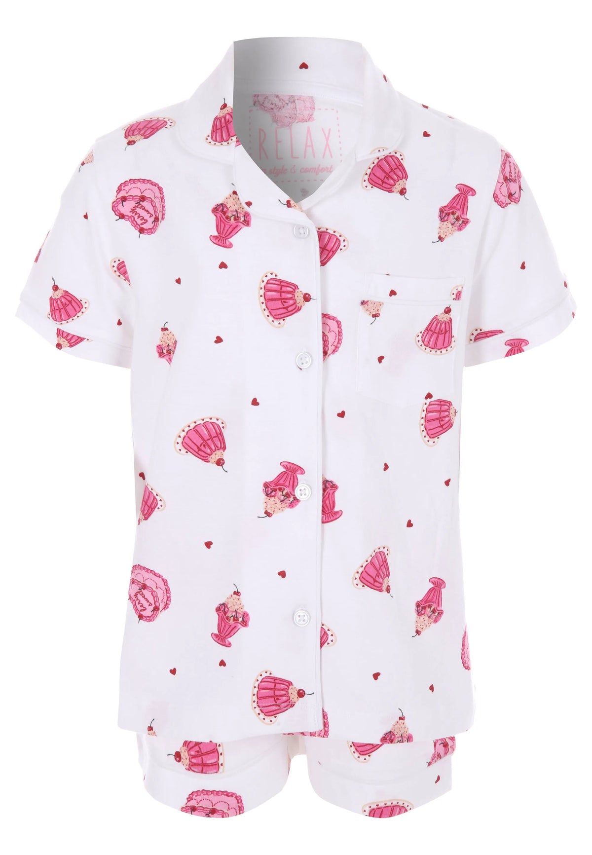 Girls Cream Cake Print Short Pyjama Set