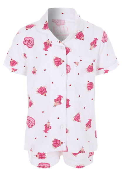 Girls Cream Cake Print Short Pyjama Set