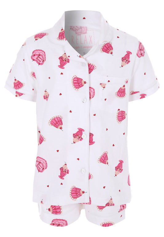 Girls Cream Cake Print Short Pyjama Set
