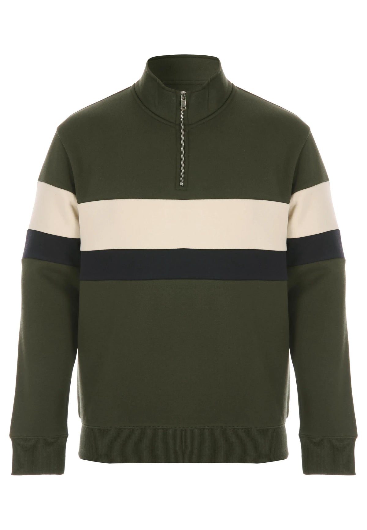 Mens Khaki Colour Block Quarter Zip Sweatshirt