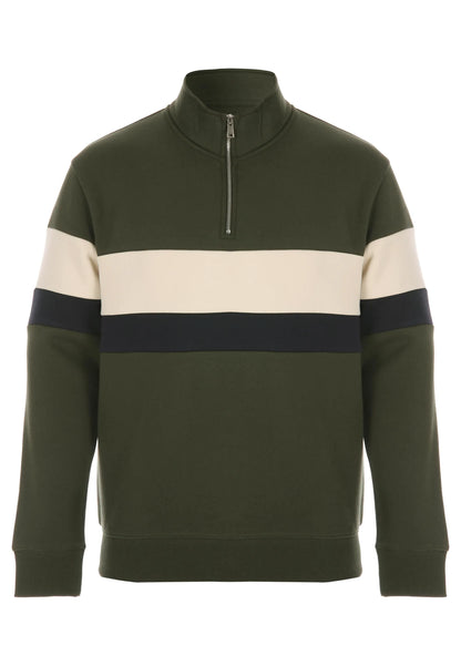 Mens Khaki Colour Block Quarter Zip Sweatshirt