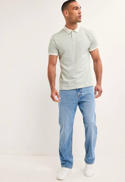Mens Green Geo Print Cotton Polo Shirt