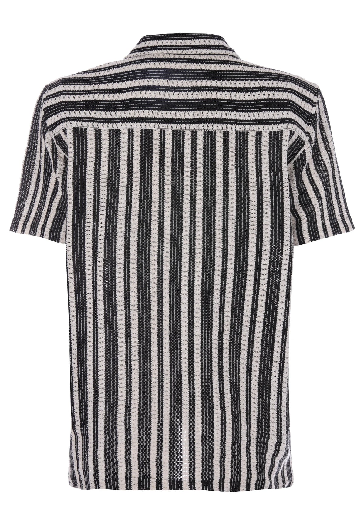 Mens Black Crochet Stripe Cotton Shirt