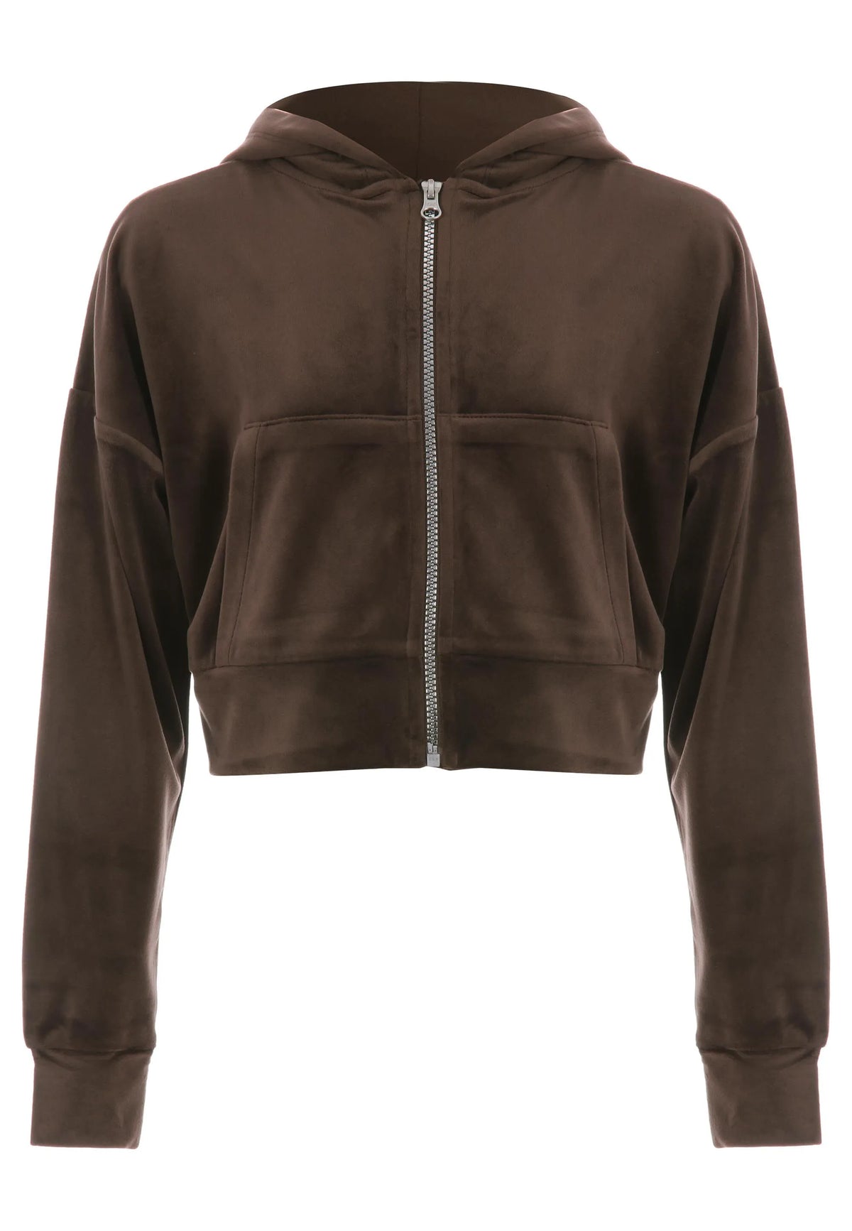 Older Girls Chocolate Brown Velour Zip Through Top