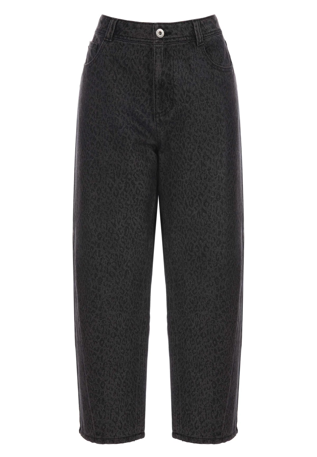 Womens Grey Leopard Print Barrel Jeans