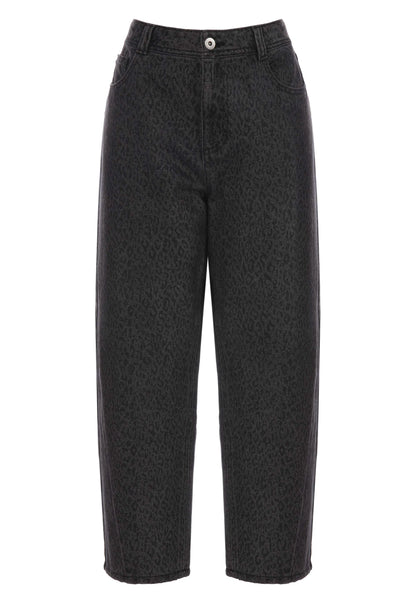 Womens Grey Leopard Print Barrel Jeans