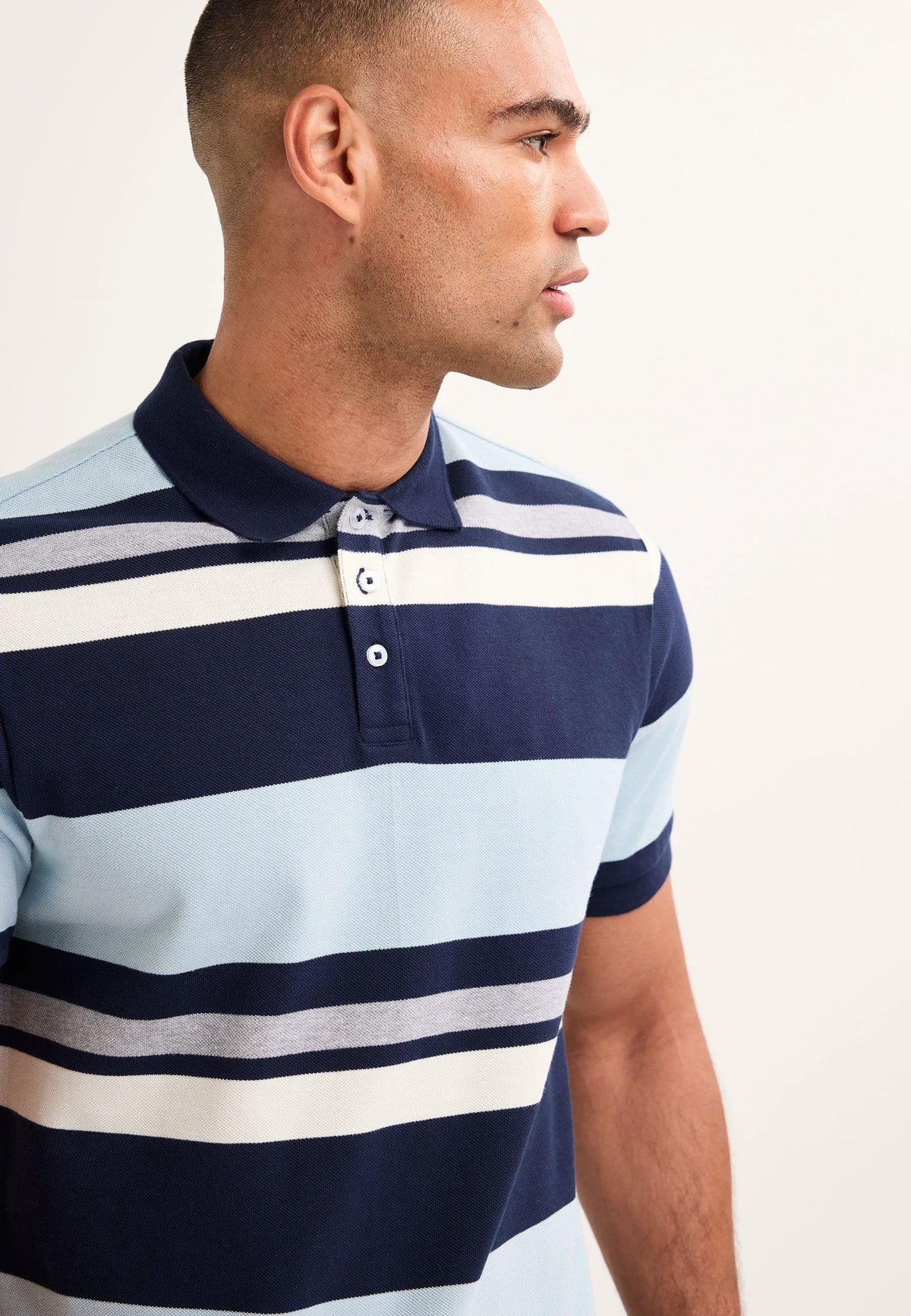 Mens Navy Blue Horizontal Stripe Polo Shirt