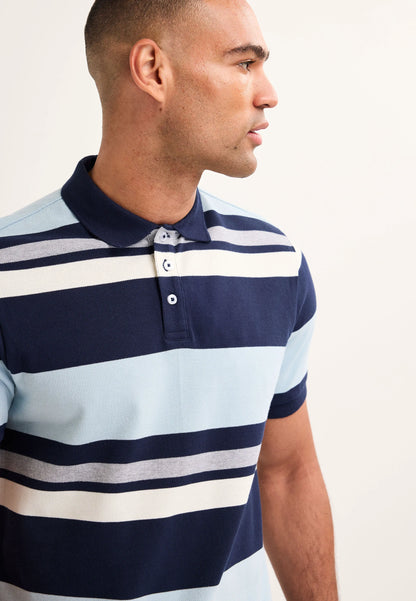 Mens Navy Blue Horizontal Stripe Polo Shirt