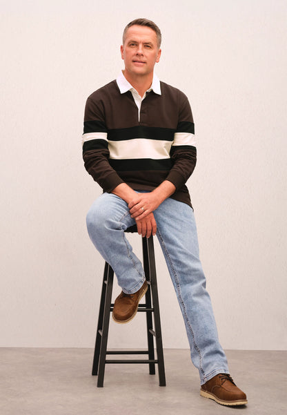 Mens Brown Stripe Rugby Sweatshirt