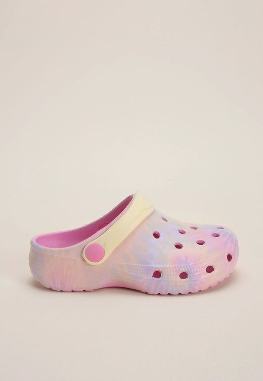 Younger Girls Pink Tie Dye Clog Sandals
