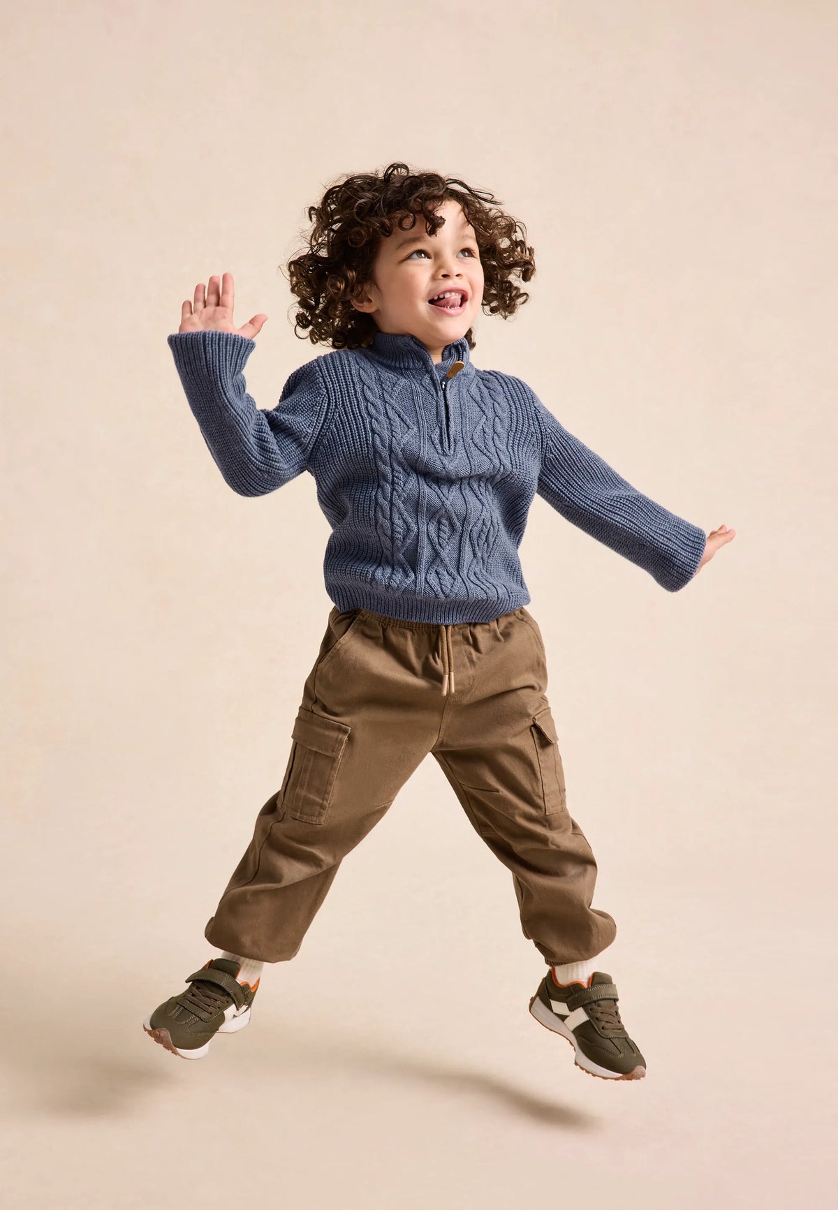Younger Boys Blue Quarter Zip Cable Jumper