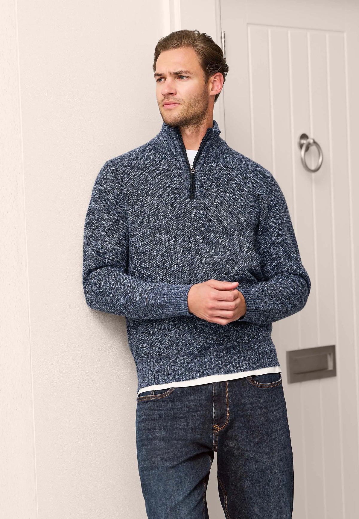 Mens Blue Sherpa Quarter Zip Jumper