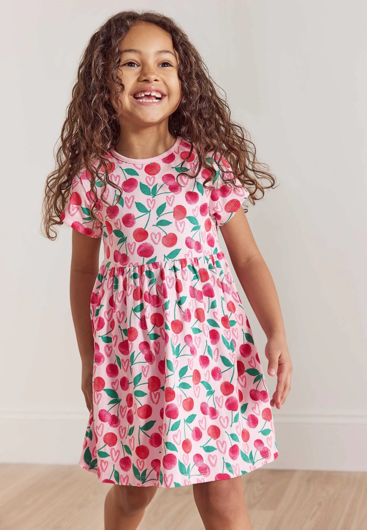 Younger Girls Pink Cherry Print Dress