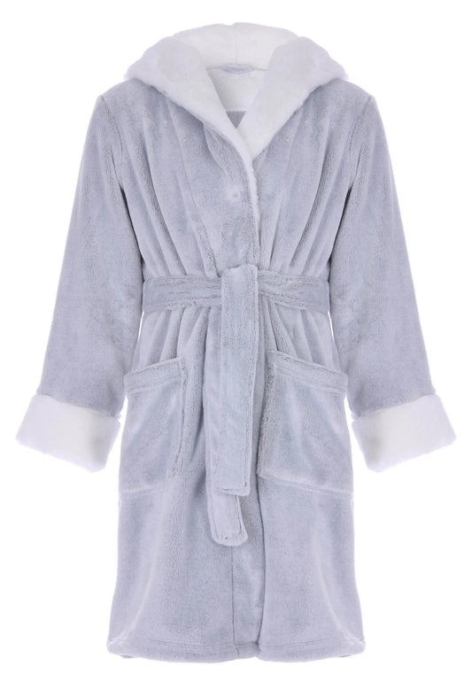 Girls Grey Plain Sherpa Trim Dressing Gown