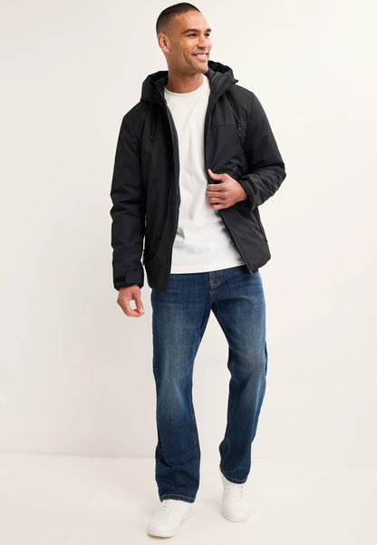 Mens Black Plain Hooded Jacket