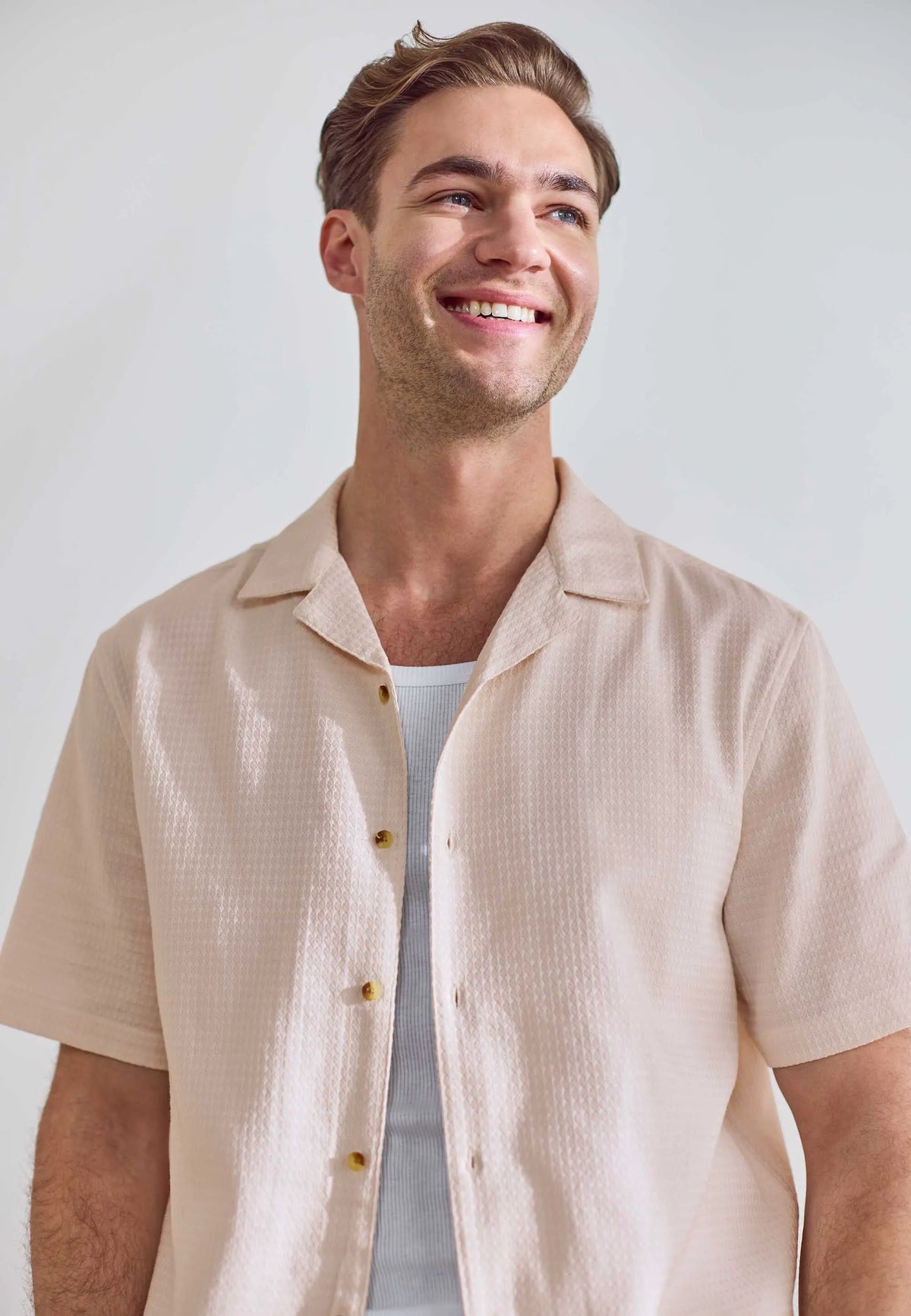 Mens Stone Textured Cotton Shirt