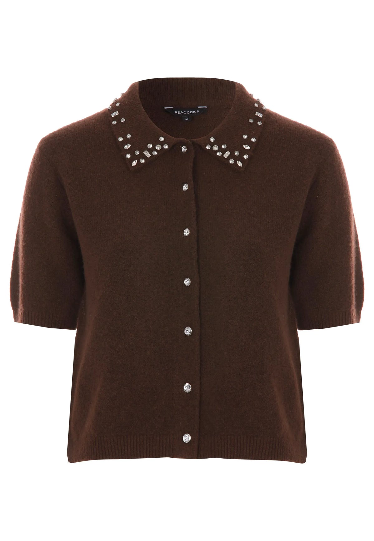 Womens Chocolate Brown Diamante Collar Cardigan
