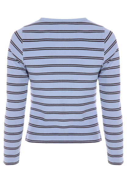 Womens Blue Stripe Button Front Top