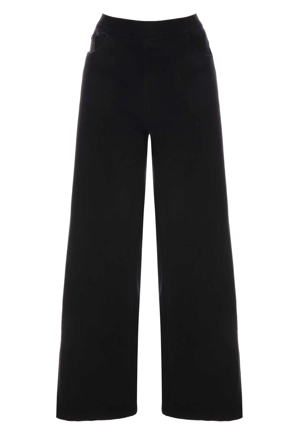 Womens Black Stretch Wide Leg Pull On Jeans