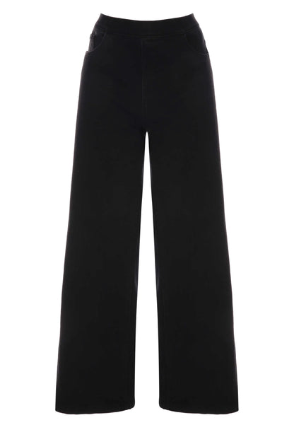 Womens Black Stretch Wide Leg Pull On Jeans