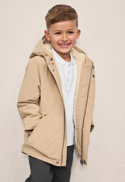 Younger Boys Stone Fleece Lined Parka Coat