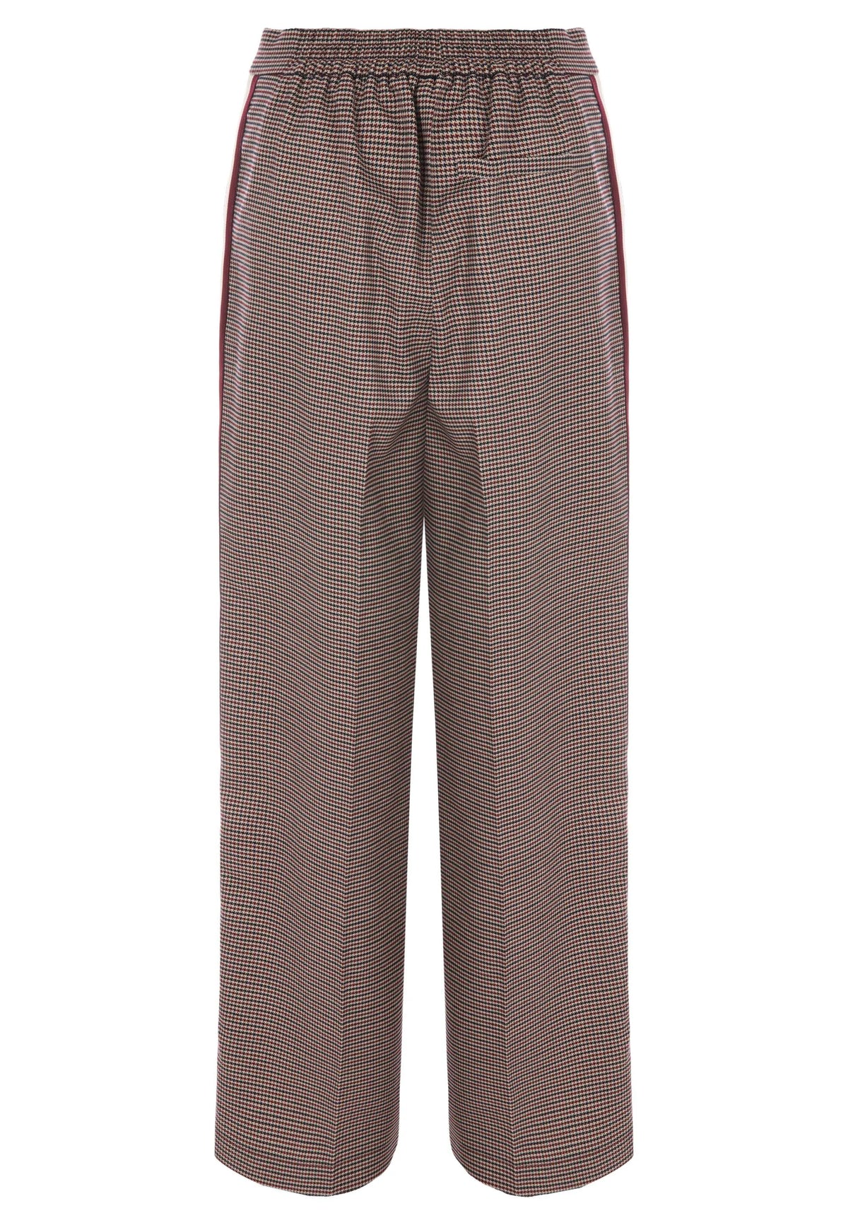 Womens Burgundy Check Side Stripe Trousers