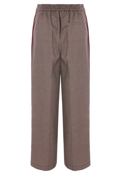 Womens Burgundy Check Side Stripe Trousers