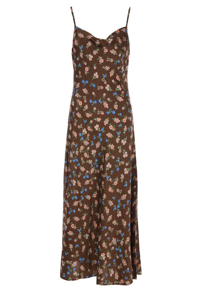 Womens Chocolate Brown Floral Slip Dress