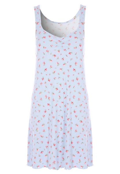 Womens Blue & Red Ditsy Ribbed Chemise