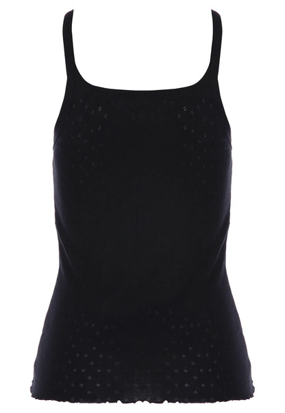 Womens Black Pointelle Strappy Thermal Cami Vest