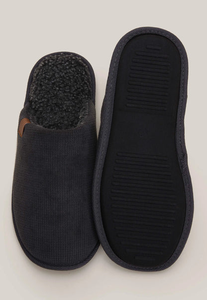 Mens Grey Woven Premium Mule Slippers