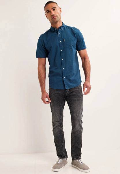 Mens Teal Cotton Oxford Short Sleeve Shirt