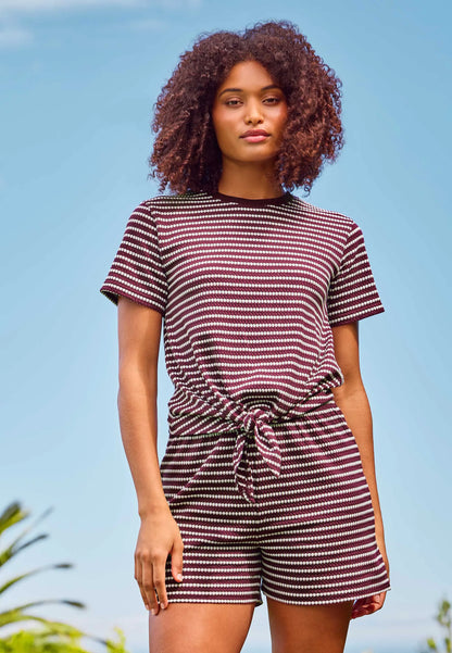 Womens Burgundy Stripe Textured Shorts
